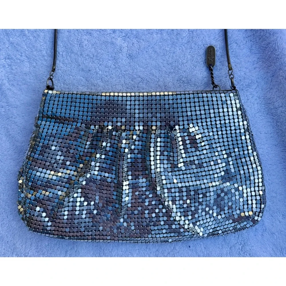 Lyrella‎ Vintage Silver Chainmail Mesh Evening Bag Crossbody Snake Chain Strap